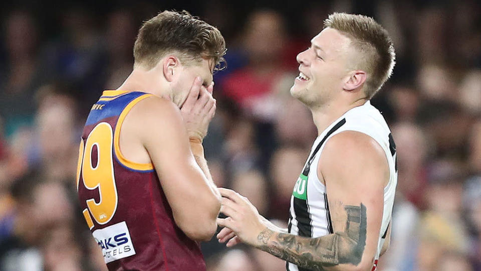 Jordan De Goey and the Pies made Brisbane look even younger than they are. Pic: Getty