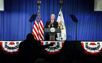 Vice President Mike Pence speaks at the Republican Party of Pennsylvania state dinner at the Radisson Hotel Harrisburg in Camp Hill, Pa., June 6, 2019. (Dan Gleiter/The Patriot-News via AP)