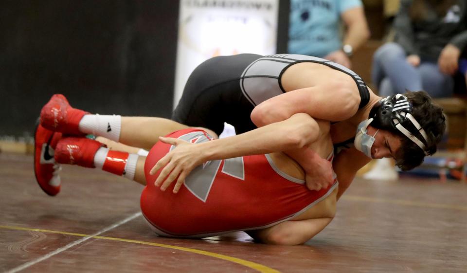 Neil Paulercio of BBHVW pinned Shane Acheson of Tappan Zee to win the 118 pound championship during the Section 1 Divison 1 Wrestling Championships at Clarkstown South High School in West Nyack Feb. 13, 2022.