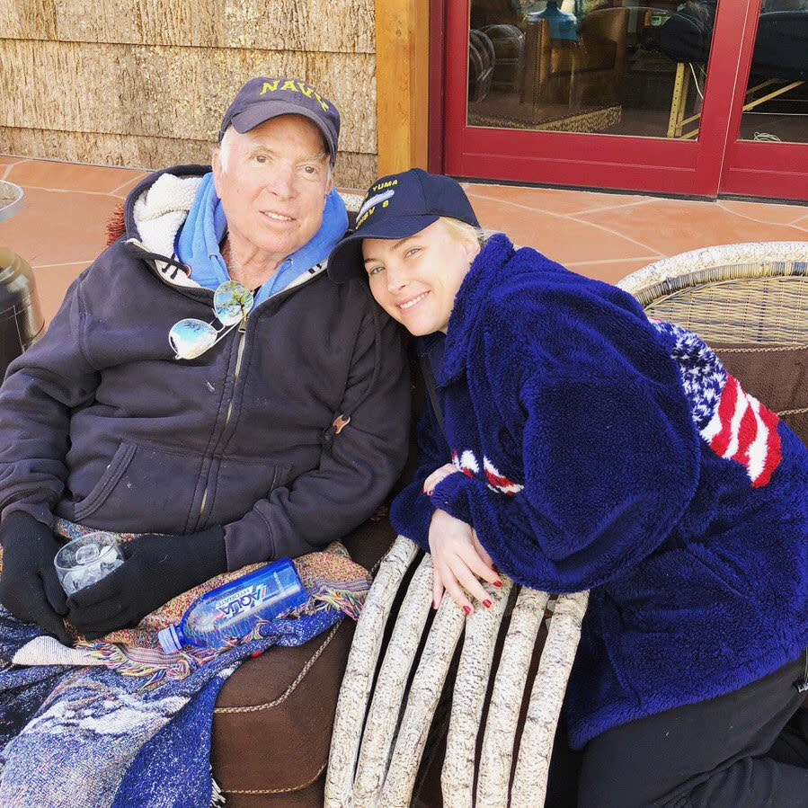 <p>This March 18, 2018 photo provided by Meghan McCain shows Meghan McCain and her father, U.S. Sen. John McCain, in Sedona, Ariz. Meghan McCain posted the photo on social media, saying there’s “no place I would rather be.” (Photo: Meghan McCain via AP) </p>