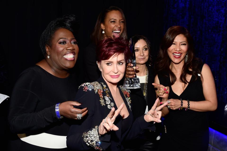 Osbourne, with her former The Talk colleagues, including  Sheryl Underwood (far left), said the row that got her sacked was orchestrated by show bosses, which they deny (Frazer Harrison/Getty Images)