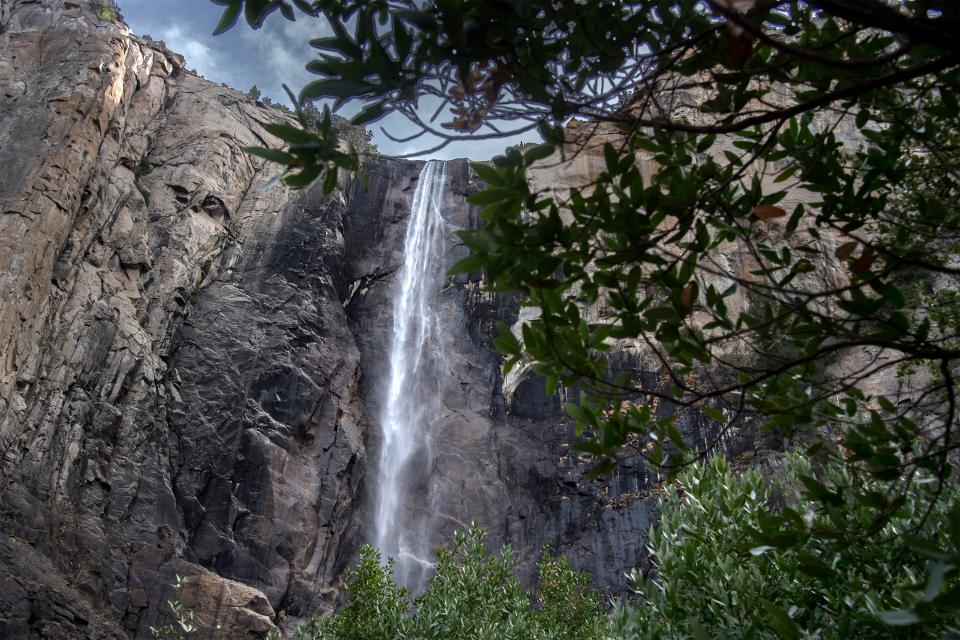 Low winter precipitation result in a meager water flow over Bridalgveil Fall at Yosemite National Park. On Jan. 3, 2018.