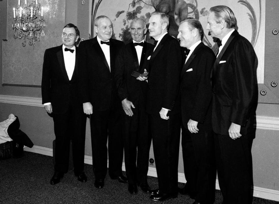 Rockefeller brothers receive gold medals from the National Institute of Social Sciences, in 1967