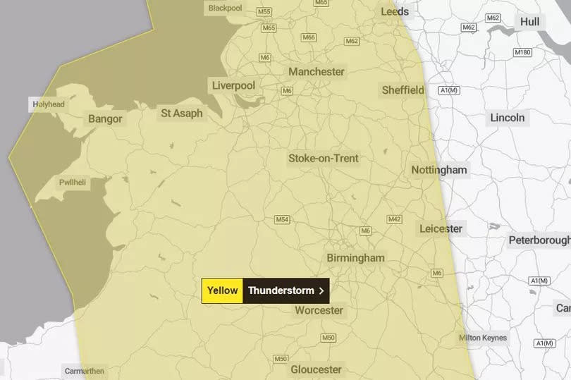 A yellow Met Office thunderstorm warning is in place on Sunday -Credit:Met Office