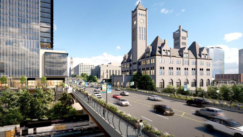 A rendering shows the Broadway Bridge project, expected to be completed by the Tennessee Department of Transportation in October 2023.