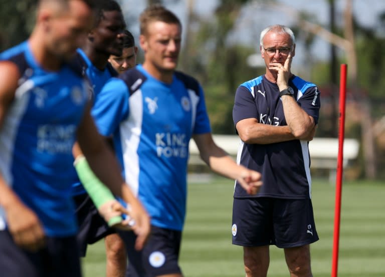 Leicester City F.C. coach Claudio Ranieri watches his players during a training session before their International Champions Cup (ICC) game against Paris Saint Germain, at StubHub Center in Carson, California on July 29, 2016