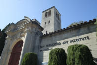 This Monday, April 13, 2020, photo shows the San Francisco Art Institute. The institute, the oldest art college west of the Mississippi, announced in March it will not accept students for the fall, encouraged students not graduating this year to transfer and warned of staff layoffs. Merger talks with other institutions hit an impasse “in no small measure due to the unanticipated hardships and uncertainty stemming from the coronavirus pandemic, President Gordon Knox said. (AP Photo/Eric Risberg)