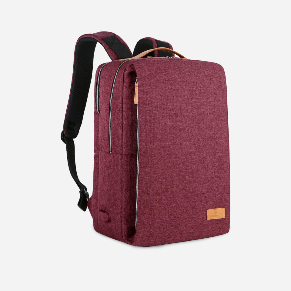 A red Nordace Siena smart backpack