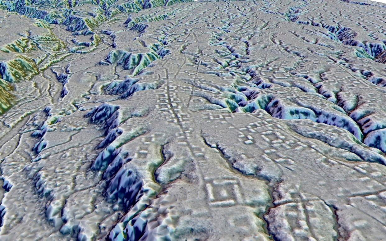 Lidar image reveals a cluster of lost cities with complexes of rectangular platforms arranged around low squares in the Upano Valley, Ecuador