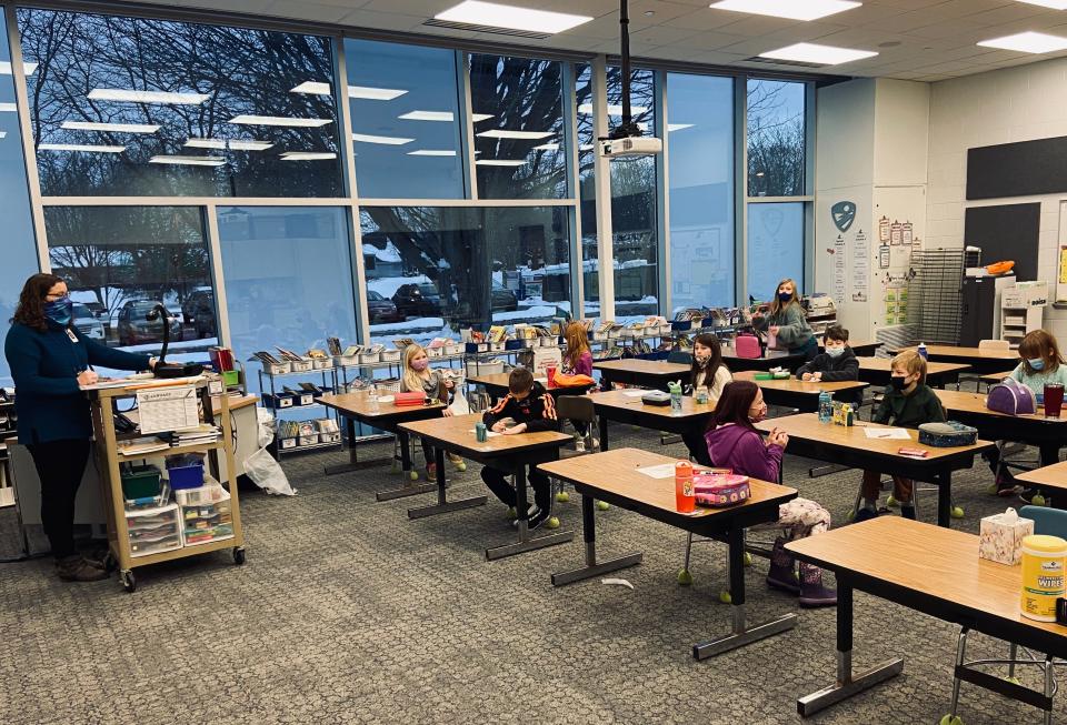 Students sit at Saugatuck's Douglas Elementary School.