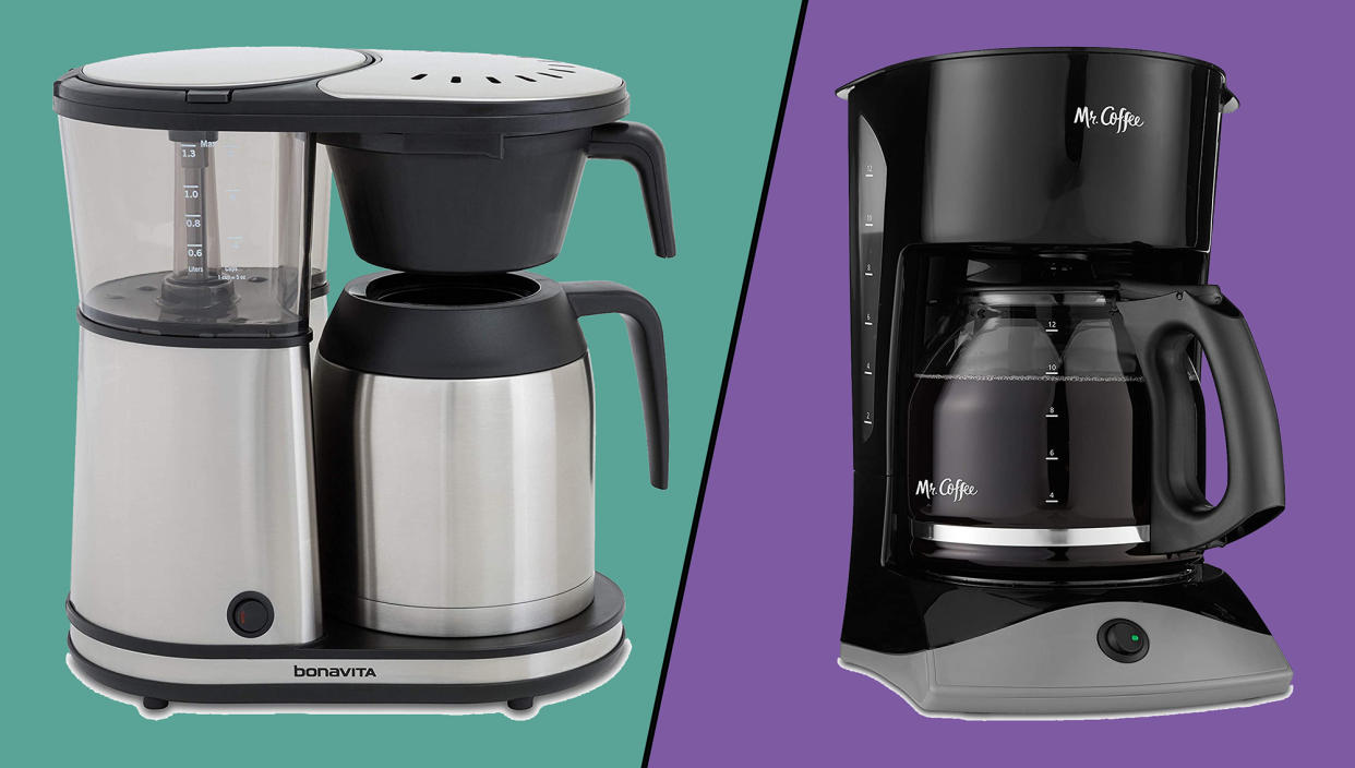 Two coffee makers next to each other. 