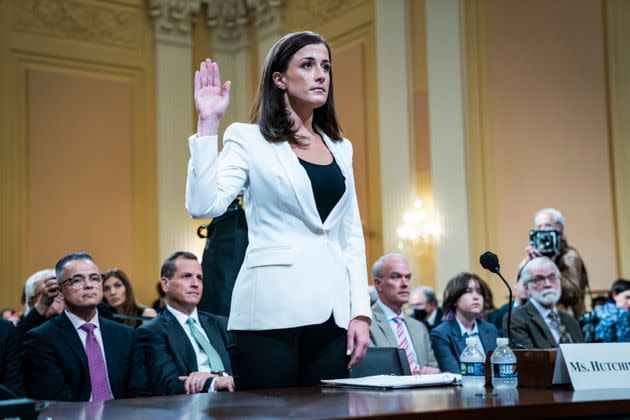 Cassidy Hutchinson is sworn in to testify before Congress on June 28.