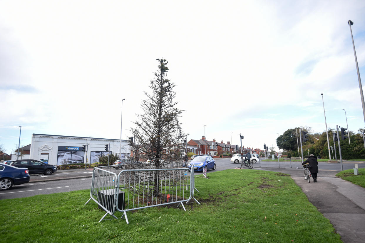 The Christmas tree in Oxford Square, Blackpool. (SWNS)