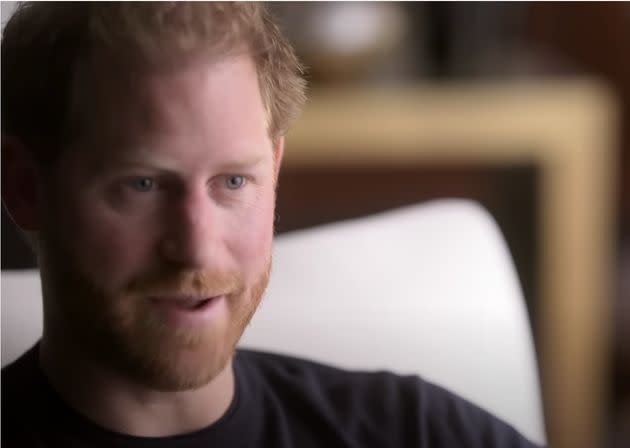 A still of the Duke of Sussex from his and Meghan's new docuseries, 