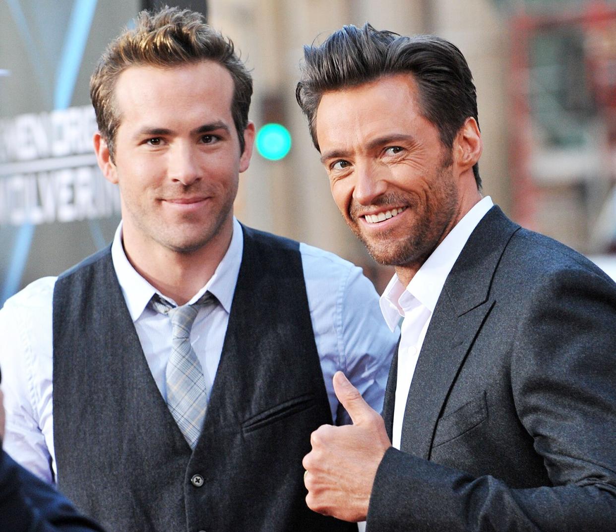 Ryan Reynolds (L) and Hugh Jackman arrive at the Los Angeles Industry Screening "Xmen Origins: Wolverine" at Grauman's Chinese Theater on April 28, 2009 in Hollywood, California.