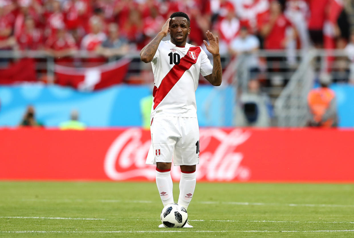 Jefferson Farfan has seen the last of his World Cup action after sustaining a frightening head injury that sent him to the hospital and caused him to temporarily lose the feeling in his extremities. (Photo by Elsa/Getty Images)