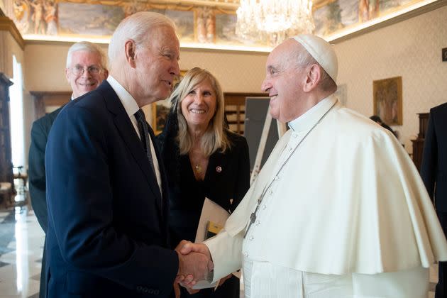 Pope Francis meets with U.S. President Joe Biden during an audience at the Apostolic Palace on October 29, 2021 in Vatican City, Vatican. (Photo: Vatican Pool via Getty Images)