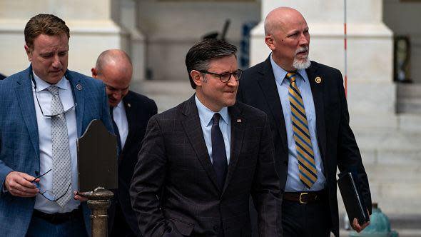 House Speaker Mike Johnson and Texas Rep. Chip Roy at the US Capitol