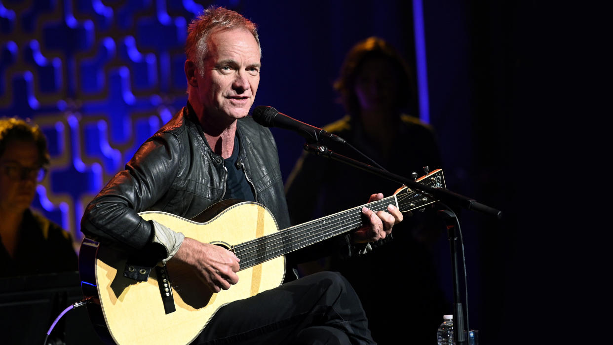  Sting performs live on stage at iHeartRadio LIVE with Sting at iHeartRadio Theater on January 28, 2020 in Burbank, California 