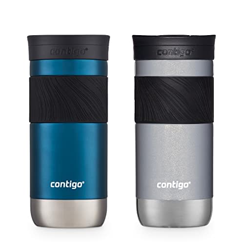 Contigo Byron Vacuum-Insulated Stainless Steel Travel Mug with Leak-Proof Lid, Reusable Coffee Cup or Water Bottle, BPA-Free, Keeps Drinks Hot or Cold for Hours, 16oz 2-Pack, Blueberry & Gold Morel (AMAZON)