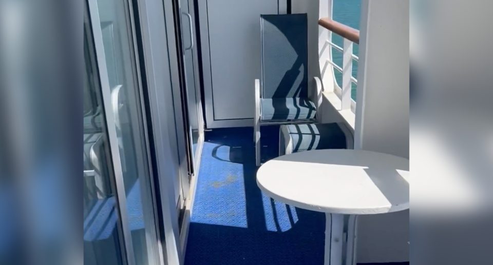 The balcony with dirty marks and white stuff on the floor which the P&O cruise passenger was unhappy with. 