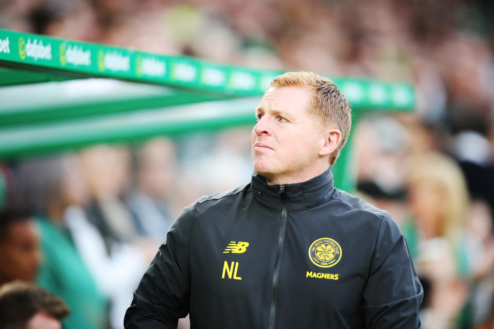 GLASGOW, SCOTLAND - AUGUST 13: Celtic Manager Neil Lennon  is seen  during the UEFA Champions League, third qualifying round, second leg match between Celtic and CFR Cluj at Celtic Park on August 13, 2019 in Glasgow, Scotland. (Photo by Ian MacNicol/Getty Images)