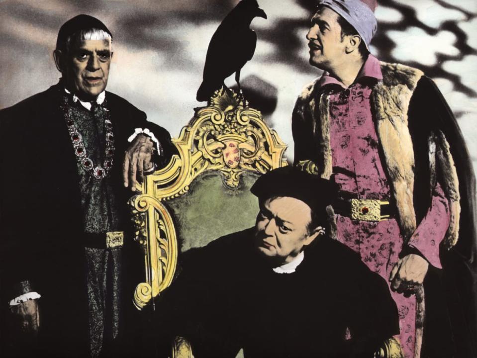 Boris Karloff, Peter Lorre, and Vincent Price in Roger Corman's The Raven from 1963.
