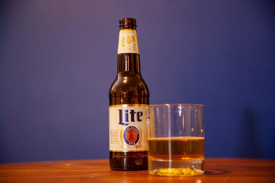 Miller Lite beer in bottle and glass