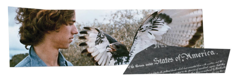 Photo collage of Robert F. Kennedy holding a falcon in his youth; a clipping of the Declaration of Independence. (Getty Images; NBC News)