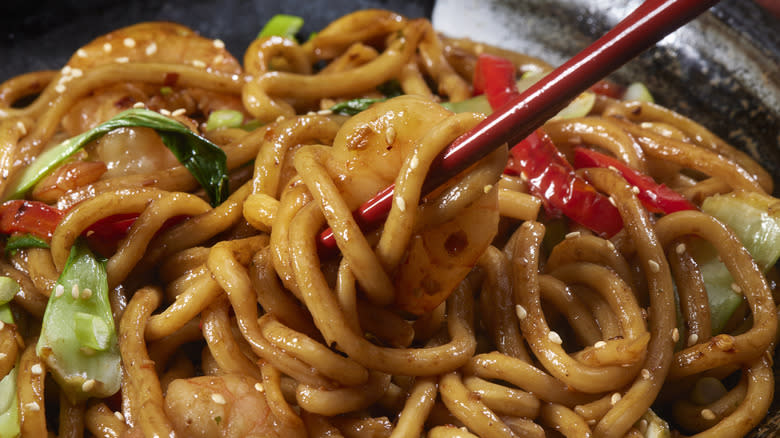 Shrimp udon noodles