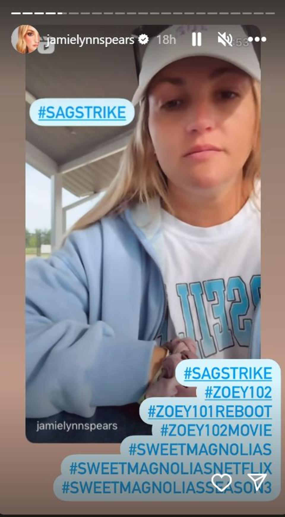 Jamie Lynn Spears has shared her support for the strike online (Instagram @jamielynnspears)
