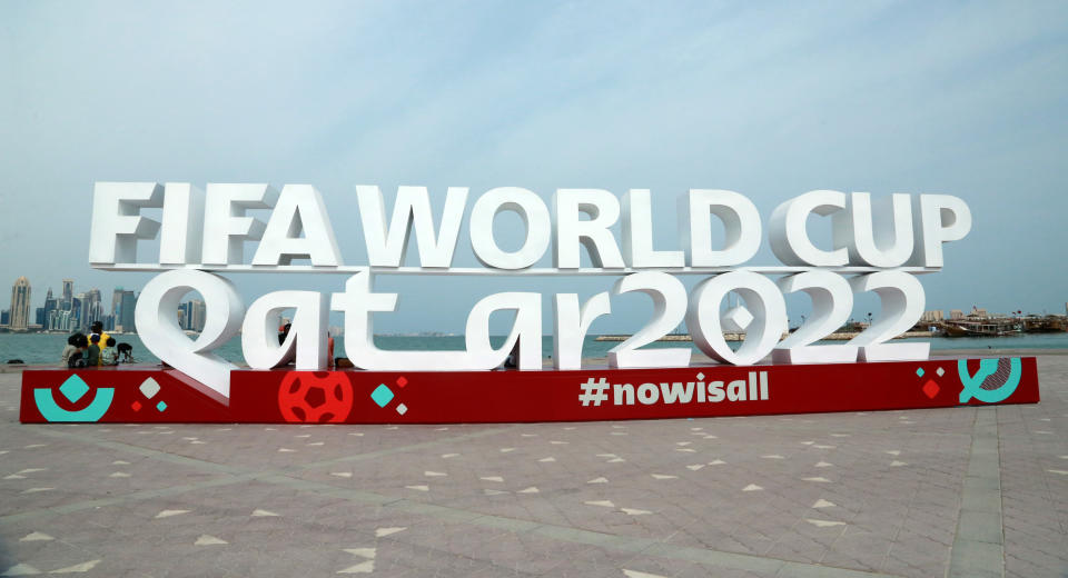 A sign for the FIFA World Cup in Qatar.