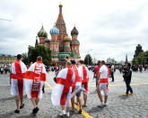 <p>Englands flags proudly on display. </p>