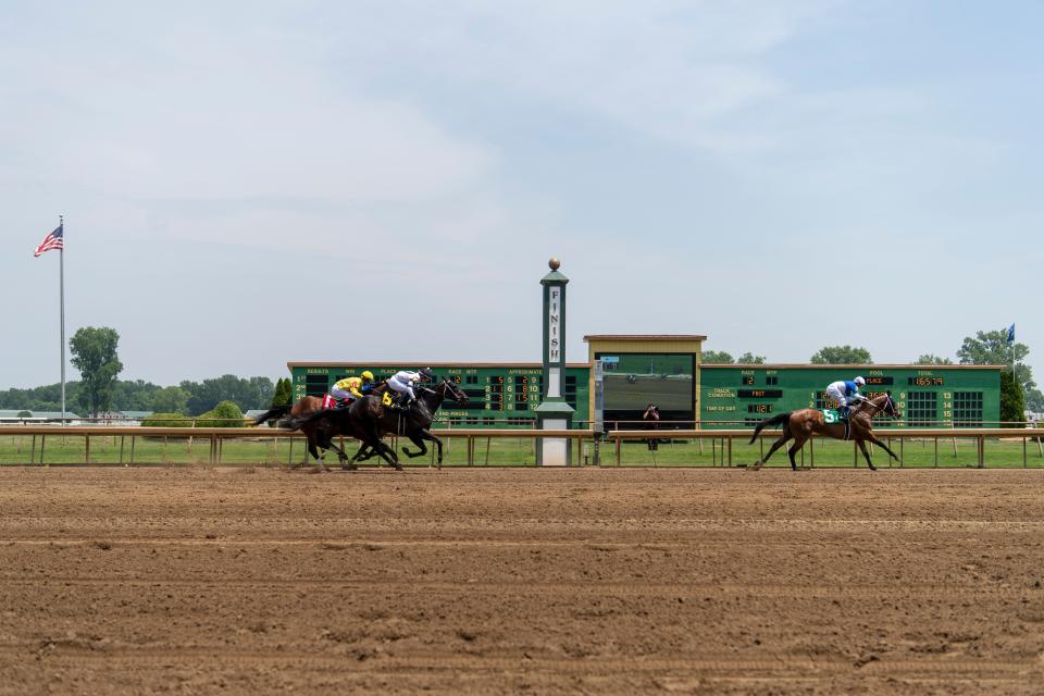 Lamutanaatty places first in race two as Churchill Downs continues Spring Meet at Ellis Park in Henderson, Ky., after the death of a dozen horses suspended racing in Louisville Saturday, June 10, 2023.