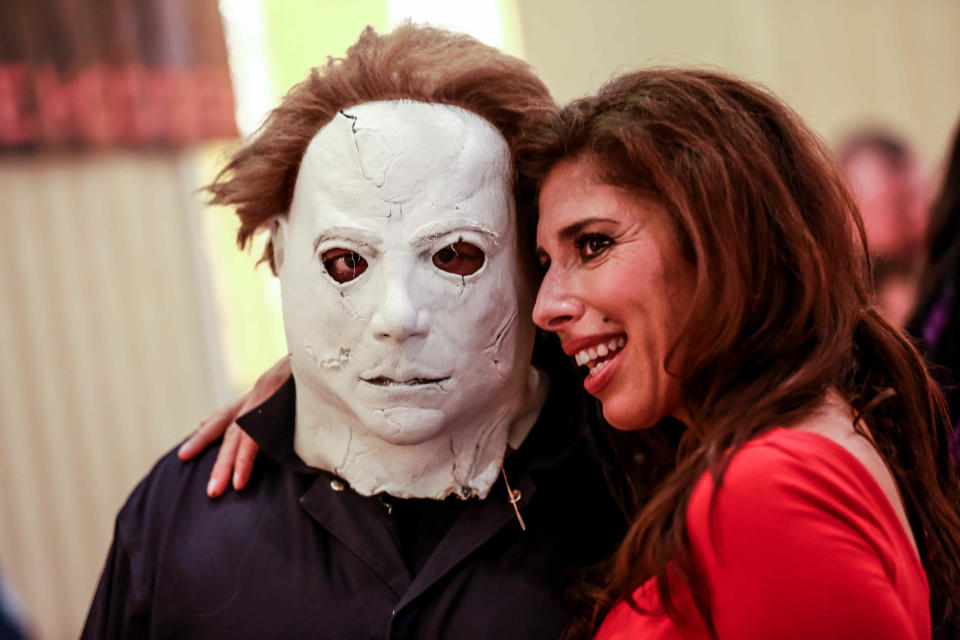 "Sleepaway Camp" star Felissa Rose Esposito poses with a fan at a horror convention in 2015.