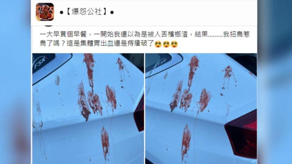 原PO的白車被鳥糞攻擊。（圖片來源／翻攝自爆怨公社臉書）