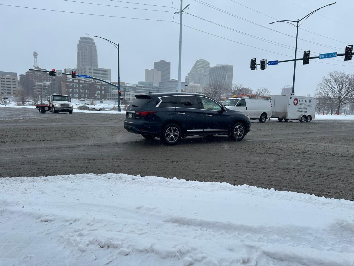 The return of snow brings slippery conditions for central Iowa drivers on Friday, Feb. 16, 2024.