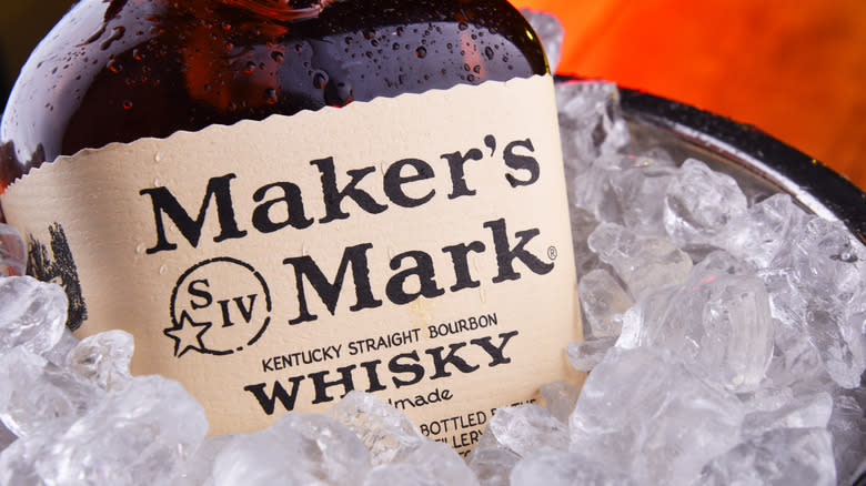 Bottle of Maker's Mark in ice