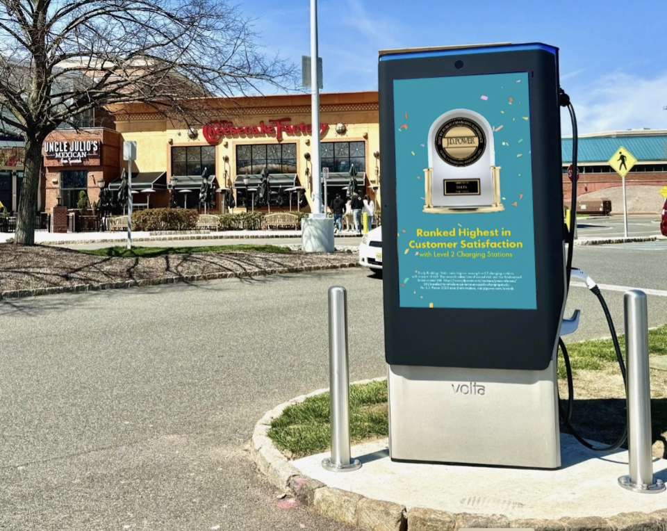 An electric vehicle charging station at the Bridgewater Commons Mall in Bridgewater, New Jersey.