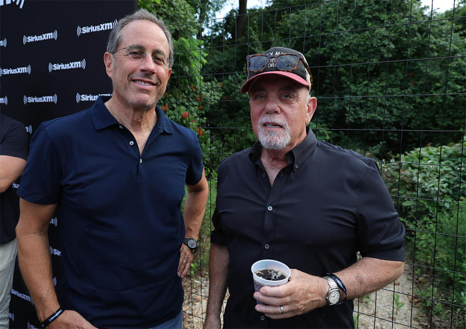 Jerry Seinfeld and Billy Joel attend as Ed Sheeran performs live for SiriusXM at the Stephen Talkhouse on August 14, 2023 in Amagansett, New York.