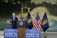 President Joe Biden speaks about the CHIPS and Science Act, a measure intended to boost the semiconductor industry and scientific research, at communications company ViaSat, Friday, Nov. 4, 2022, in Carlsbad, Calif. (AP Photo/Gregory Bull)