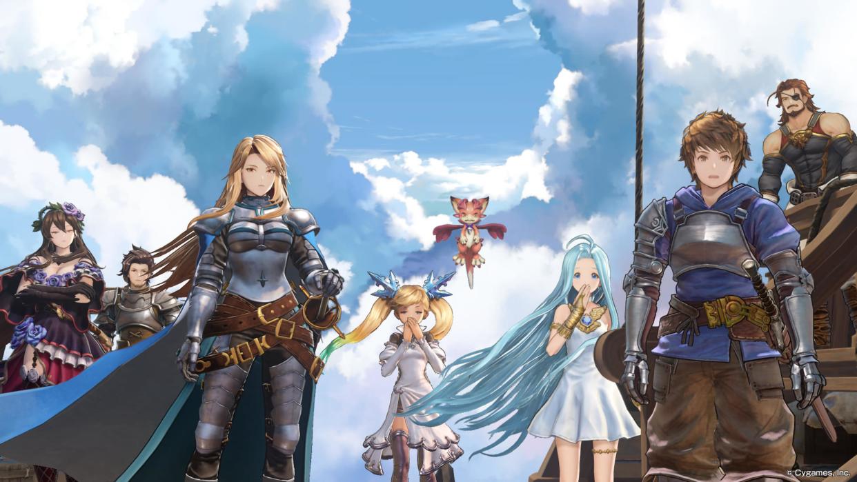  Gtanblue Fantasy Relink review; anime fantasy characters line up. 