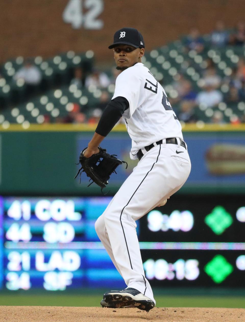 Detroit Tigers starter Elvin Rodriguez (45) pitches against the Toronto Blue Jays during first inning action at Comerica Park in Detroit on Friday, June 10, 2022.