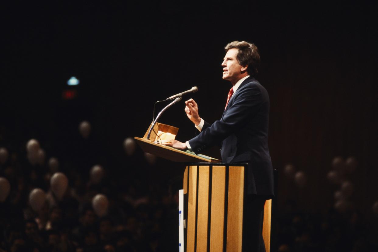 US Senator from Colorado Gary Hart campaigns for the Democratic Party nomination during the primaries in Massachusetts.