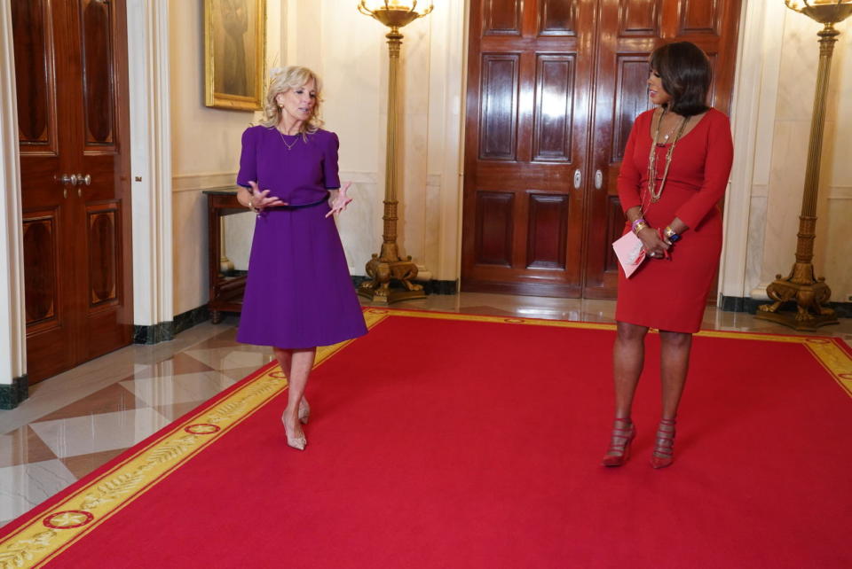 First lady Jill Biden speaks with 