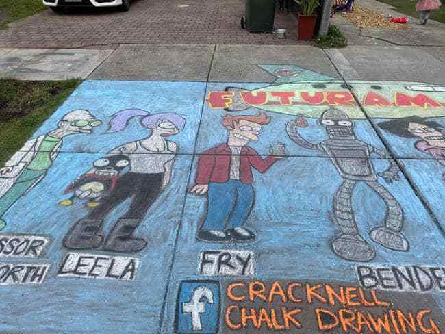 Fiona Cracknell's chalk drawings were meant to bring joy to her community. Source: Facebook/Cracknell Chalk Drawing