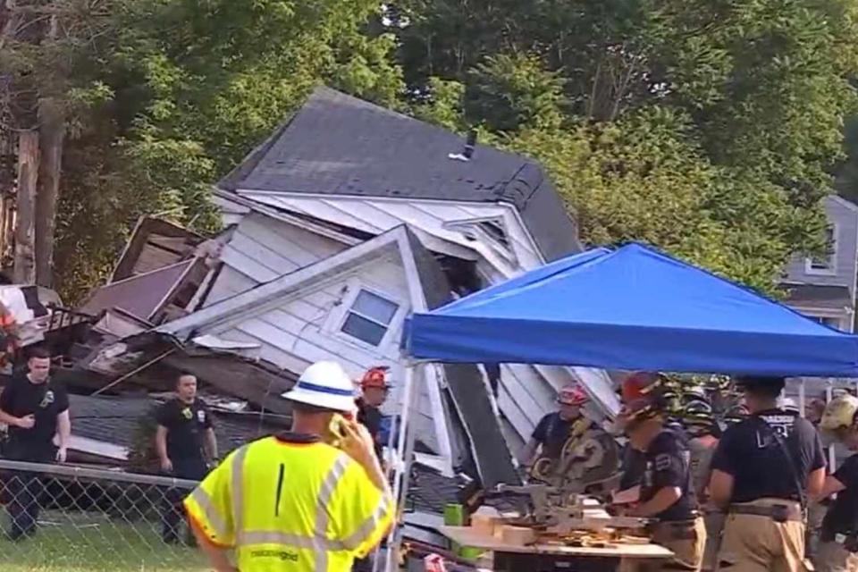 <p>NewsChannel 9 WSYR Syracuse/Youtube</p> The scene of a house collapse in Syracuse, New York, on June 18, 2024