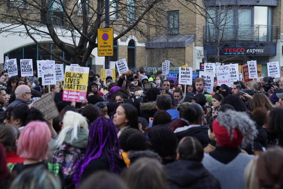 People demonstrate outside Stoke Newington Police Station in London, over the treatment of Child Q (Stefan Rousseau/PA) (PA Wire)