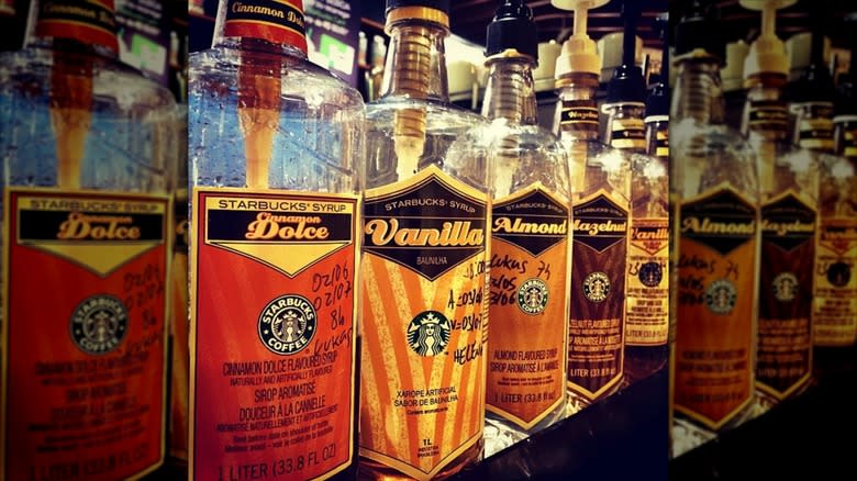 Bottles of official Starbucks flavored coffee syrups