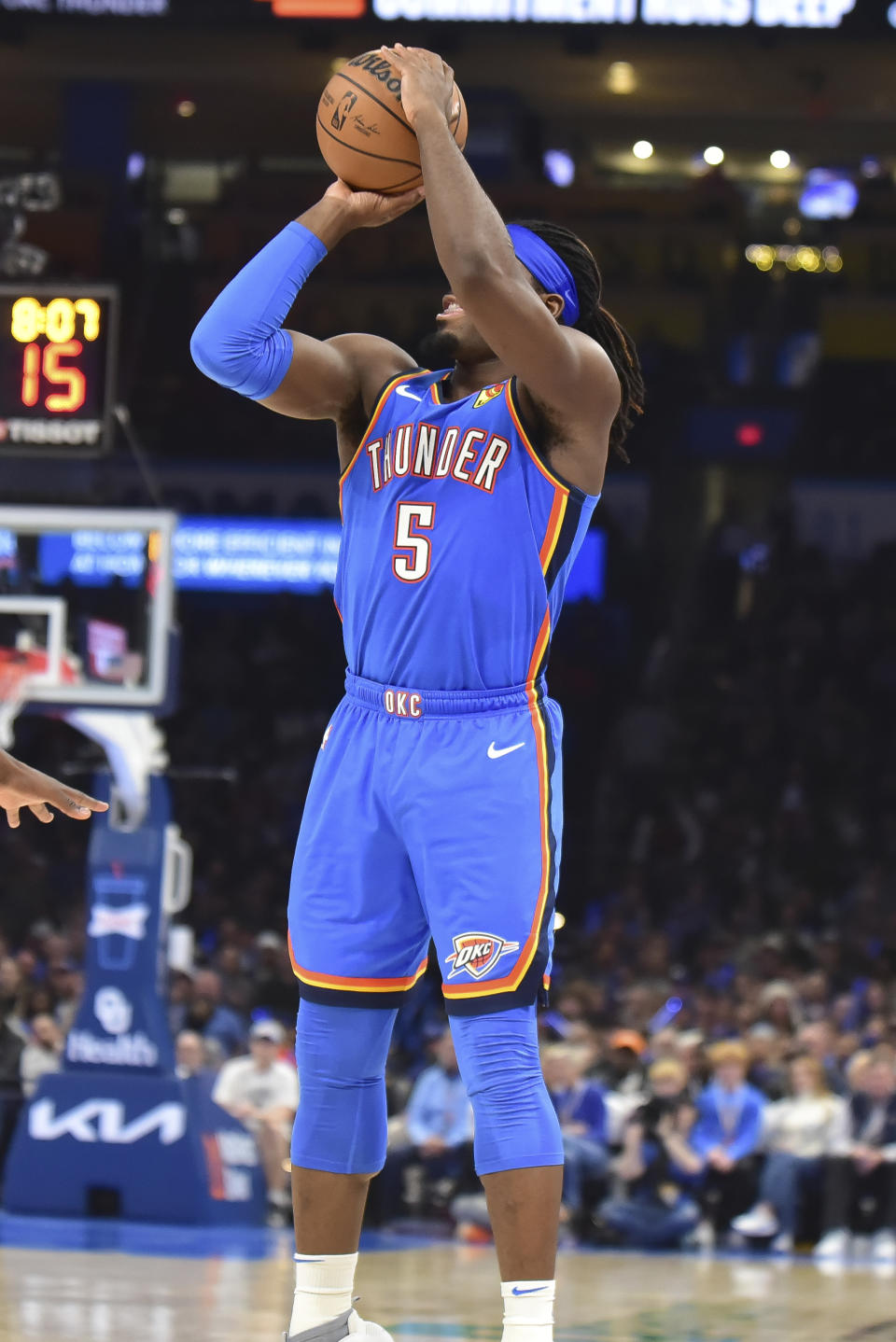 Oklahoma City Thunder guard Luguentz Dort shoots against the Minnesota Timberwolves during the second half of an NBA basketball game Tuesday, Dec. 26, 2023, in Oklahoma City. (AP Photo/Kyle Phillips)